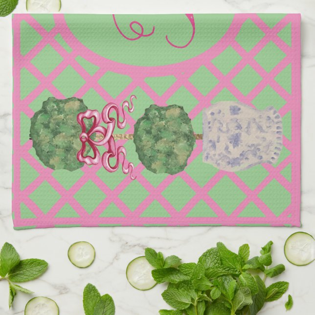 Chinoiserie Ginger Jar Jars Topiary Basket Tea Towel (Folded)