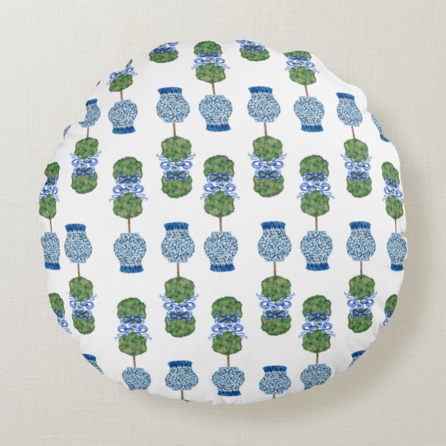 Chinoiserie Ginger Jar Jars Topiary Basket Throw P Round Cushion (Front)