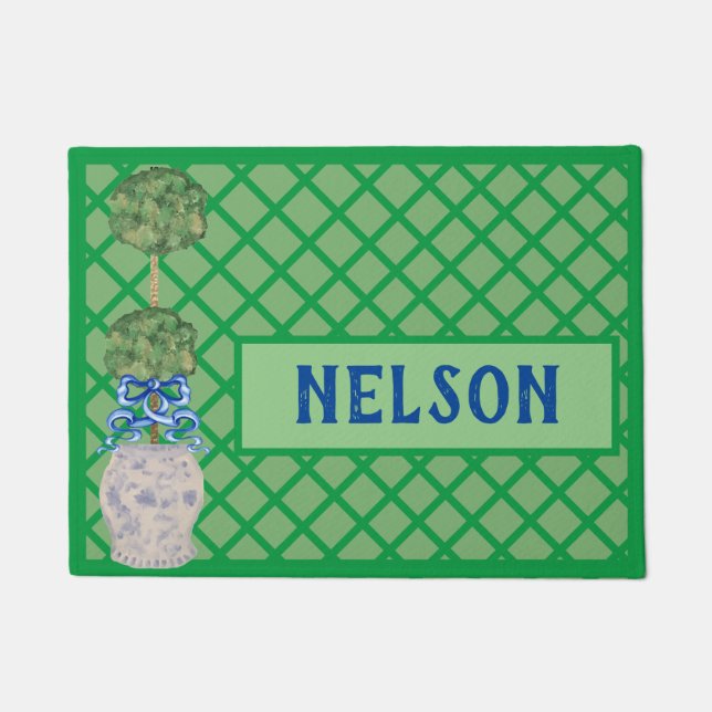 Chinoiserie Ginger jar jars Topiary Rug Doormat (Front)