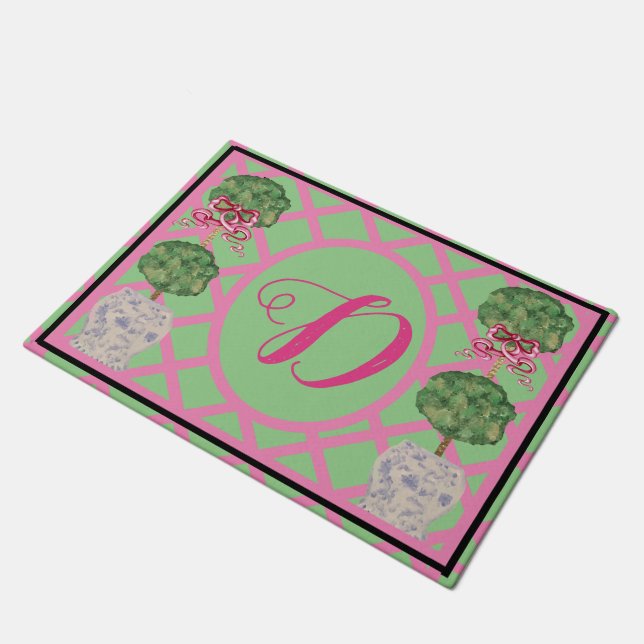 Chinoiserie Ginger Jar Jars Topiary Welcome Doormat (Angled)