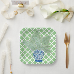 Chinoiserie Ginger Jar Jars Tropical Leaves Paper Plate