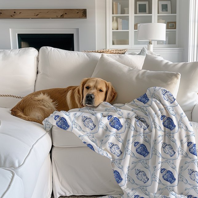 Chinoiserie Ginger Jar Monogram  Sherpa Blanket (Ginger Jar Sherpa Blanket)