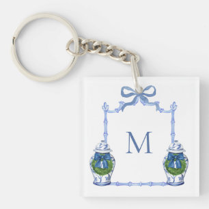 Chinoiserie Ginger Jar Monogrammed Crest Christmas Key Ring