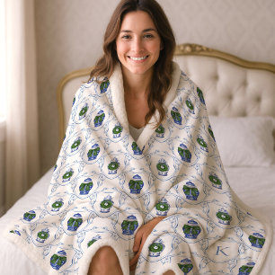 Chinoiserie Ginger Jar Monogrammed Sherpa Blanket
