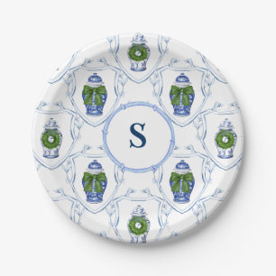 Chinoiserie Ginger Jars Christmas Monogrammed Paper Plate