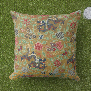 Chinoiserie Gold Dragon & Pink Peony Print Cushion