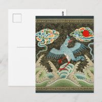 Chinoiserie Golden Crane Bird & Sea Wave Pattern