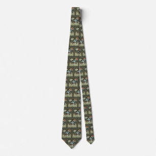 Chinoiserie Golden Crane Bird & Sea Wave Pattern Tie
