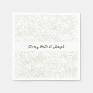 Chinoiserie Green Sage Peony Wedding Napkin