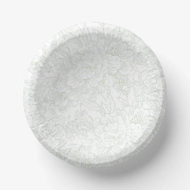 Chinoiserie Green Sage Peony Wedding Paper Plate (Front)