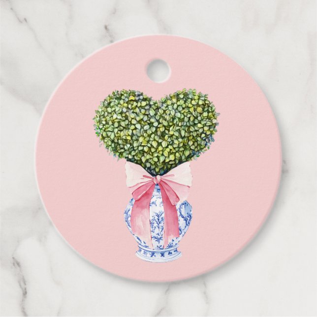 Chinoiserie Heart Topiary Valentine's  Favour Tags (Front)