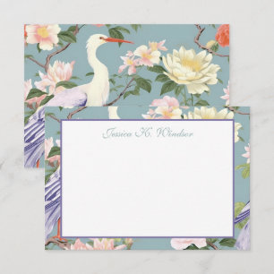 Chinoiserie Jade Floral Egret Personalised Thank You Card