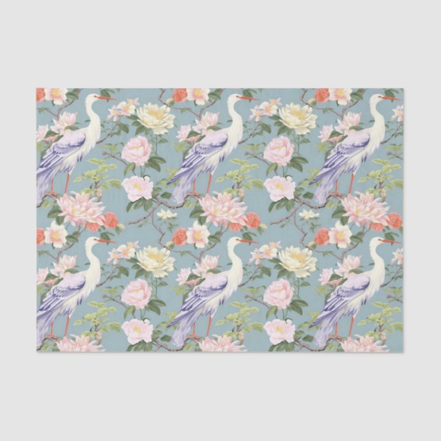 Chinoiserie Jade Floral Egret Tissue Paper (Front)