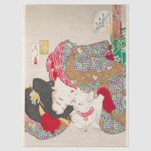 Chinoiserie Japanese Lady & Cat Kimono Art Tissue Paper
