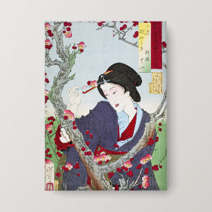 Chinoiserie Japanese Lady & Red Cherry Blossom