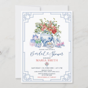 Chinoiserie Jar Red Floral Christmas Bridal Shower Invitation