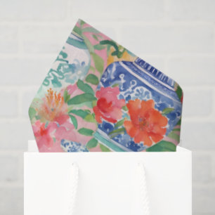 Chinoiserie Jars and Flowers Preppy Tissue Paper