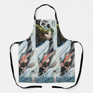 Chinoiserie Koi Carp Waterfall Japanese Art Apron