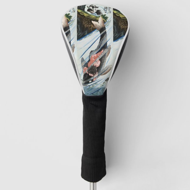 Chinoiserie Koi Carp Waterfall Japanese Art Golf Head Cover (Front)