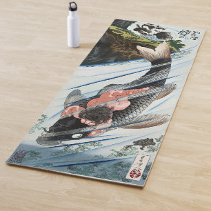 Chinoiserie Koi Carp Waterfall Japanese Art Yoga Mat