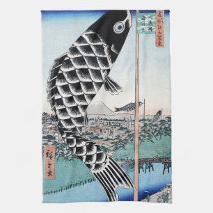 Chinoiserie Koinobori Carp & Fuji Landscape Tea Towel