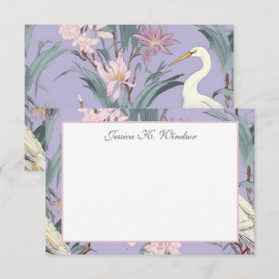 Chinoiserie Lavender Floral Egret Personalised Thank You Card