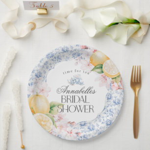 Chinoiserie Lemon Tea Bridal Shower Table Decor Paper Plate
