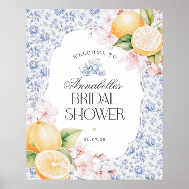 Chinoiserie Lemon Tea Bridal Shower Welcome Sign (Front)