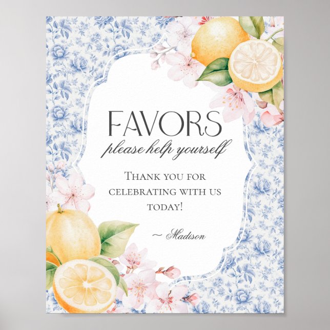 Chinoiserie Lemon Tea Floral Toile Favours Sign (Front)