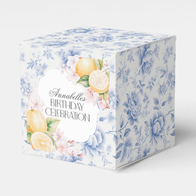Chinoiserie Lemon Tea Party Birthday Dessert Favour Box (Front Side)