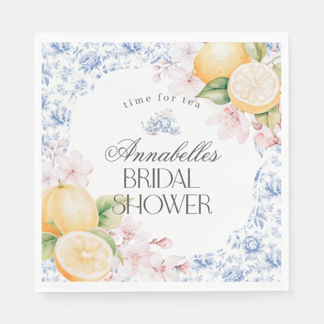 Chinoiserie Lemon Tea Party Bridal Shower Decor Napkin (Front)