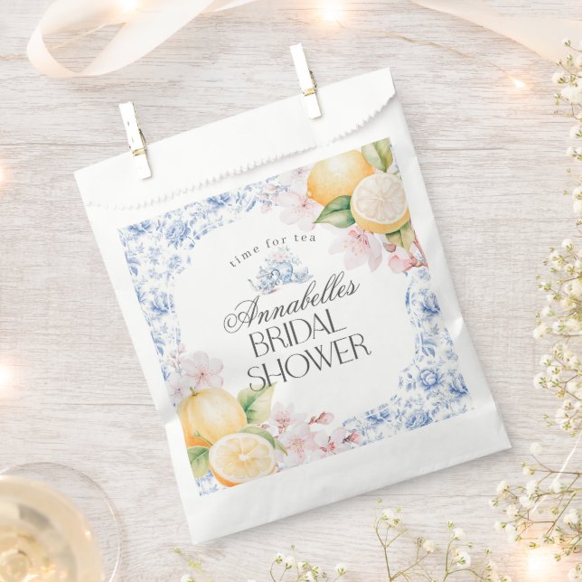Chinoiserie Lemon Tea Party Bridal Shower Dessert Favour Bag (Clipped)