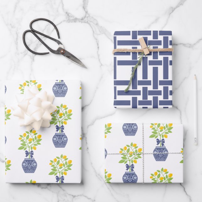 Chinoiserie Lemon Tree Gift Wrapping Sheets (Front)