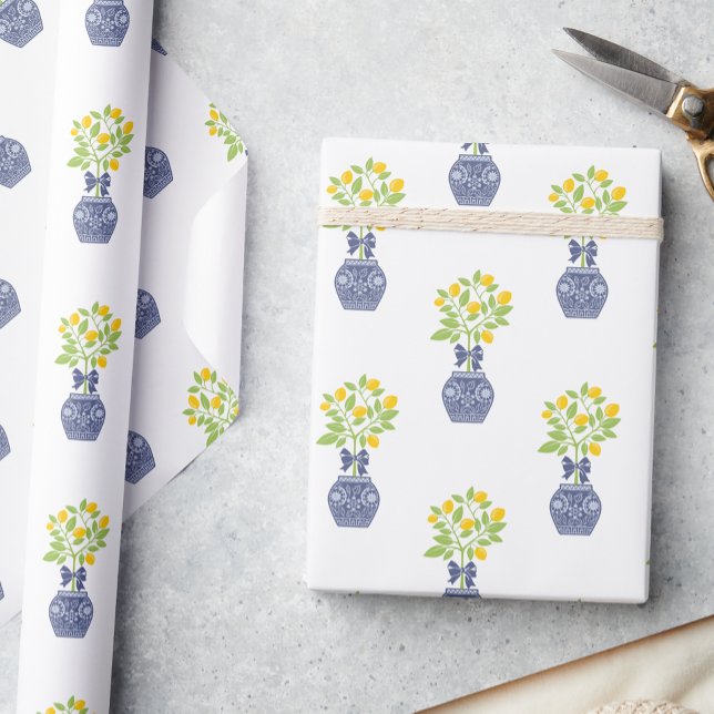 Chinoiserie Lemon Tree in a Ginger Jar Vase Wrapping Paper (Creator Uploaded)