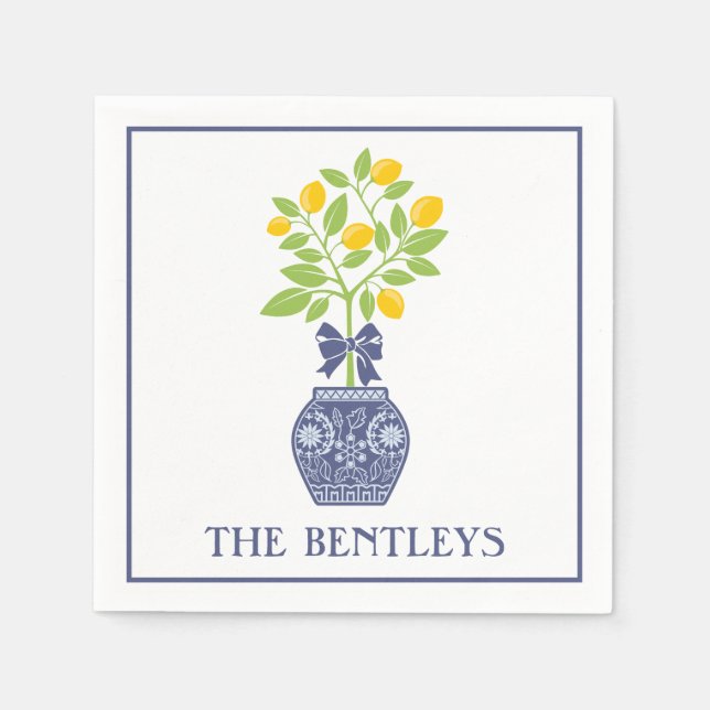 Chinoiserie Lemon Tree Personalised Napkins (Front)