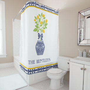 Chinoiserie Lemon Tree Personalised Shower Curtain