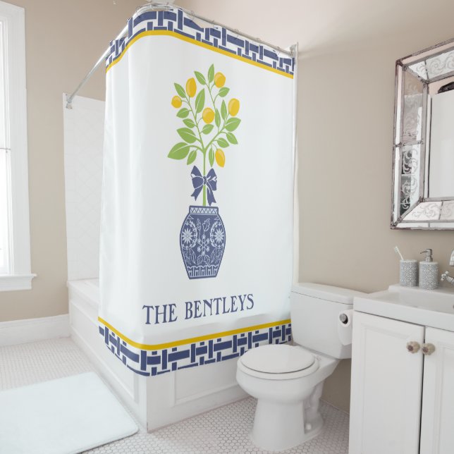 Chinoiserie Lemon Tree Personalised Shower Curtain (In Situ)