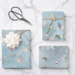 Chinoiserie Light Teal and Blues Set Wrapping Paper Sheet