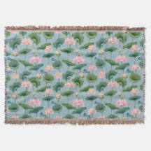 Chinoiserie Lotus Pond and Dragonfly Throw Blanket
