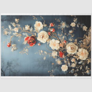 Chinoiserie Midnight Blue, Dark Moody Florals   Tissue Paper