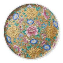 Chinoiserie Millefleur Flowers Gold  Ceramic 