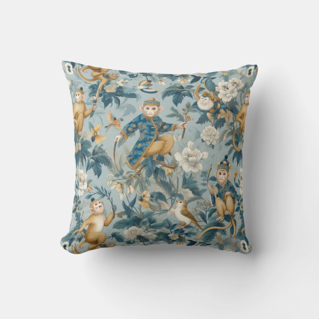 Chinoiserie Monkey Blue Cushion (Front)