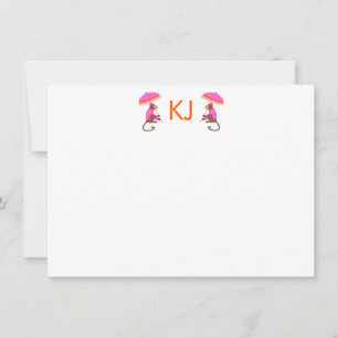 Chinoiserie Monkey Personalised Flat Note Card