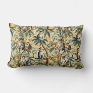 Chinoiserie Monkeys and Palm Trees Lumbar Cushion