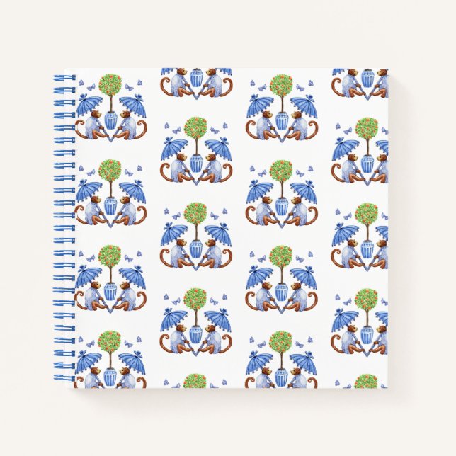 Chinoiserie Monkeys and Parasols Spiral Notebook (Front)