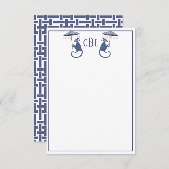 Chinoiserie Monkeys Monogrammed Note Cards (Front/Back)