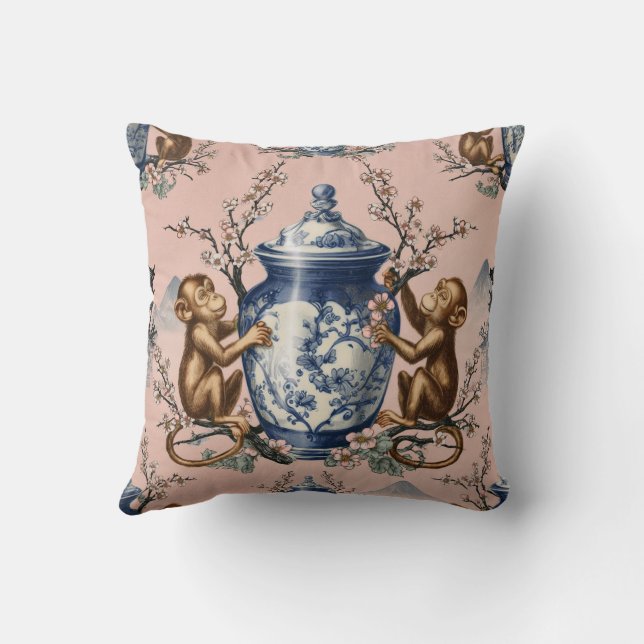 Chinoiserie Monkeys with Ginger Jar Cushion (Back)