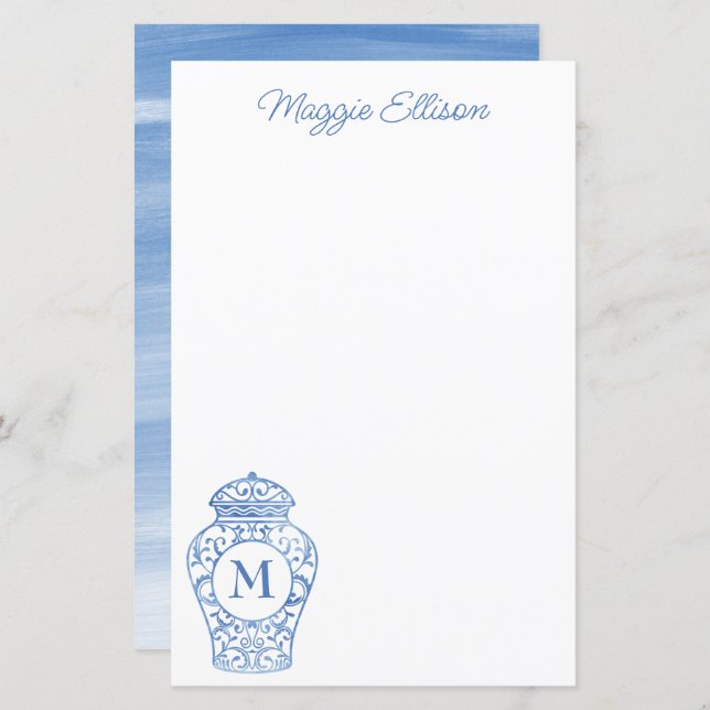 Chinoiserie Monogrammed Ginger Jar Stationery (Front/Back)