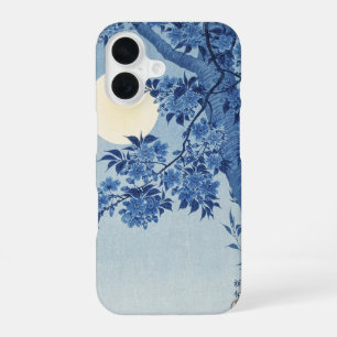 Chinoiserie Navy Blue Cherry Blossom & Full Moon iPhone 16 Case