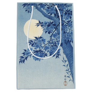 Chinoiserie Navy Blue Cherry Blossom & Full Moon Medium Gift Bag